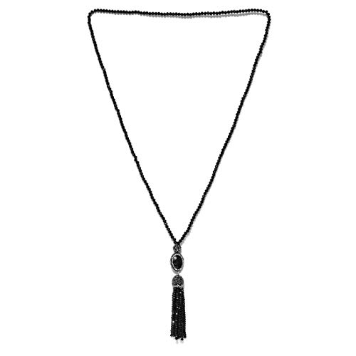 Beaded & Crystal Silver Tassel Necklace for Women